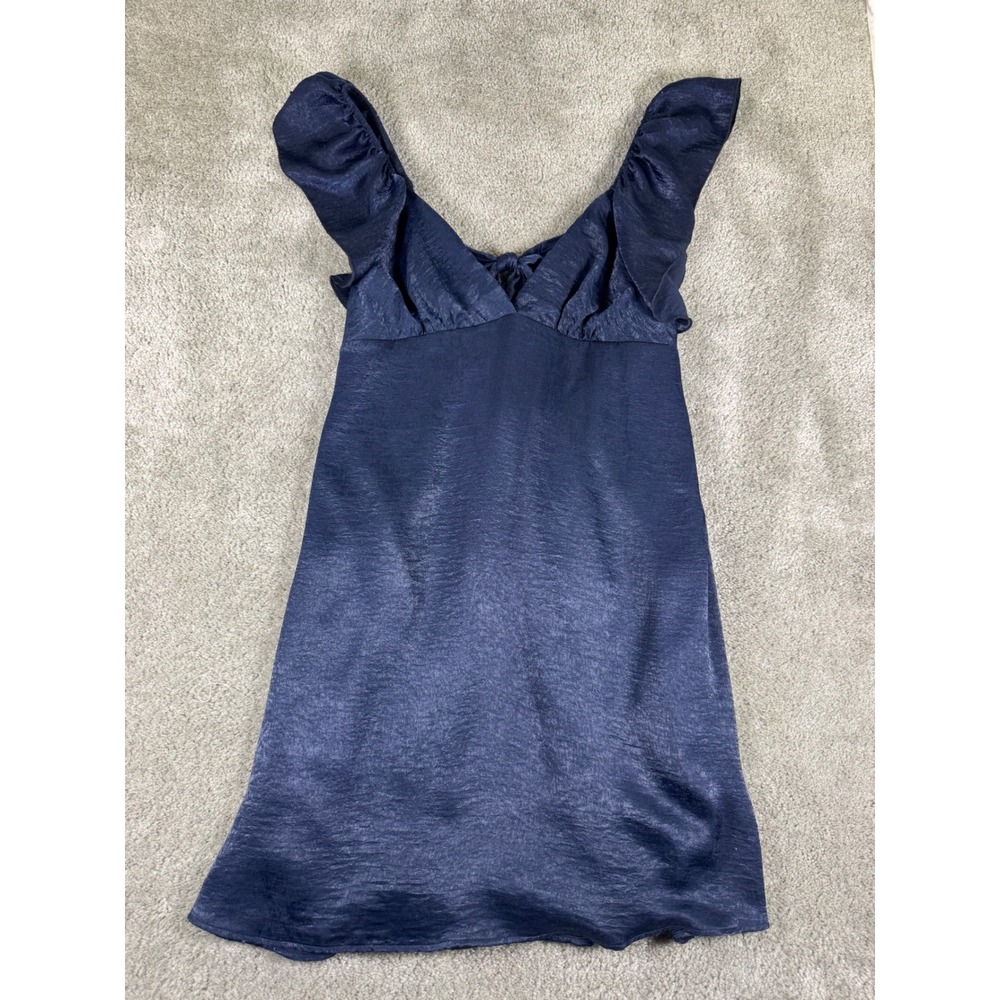Altar'd State Navy Blue Ruffle Satin Mini Dress Tie Back DYDW5199SD Large